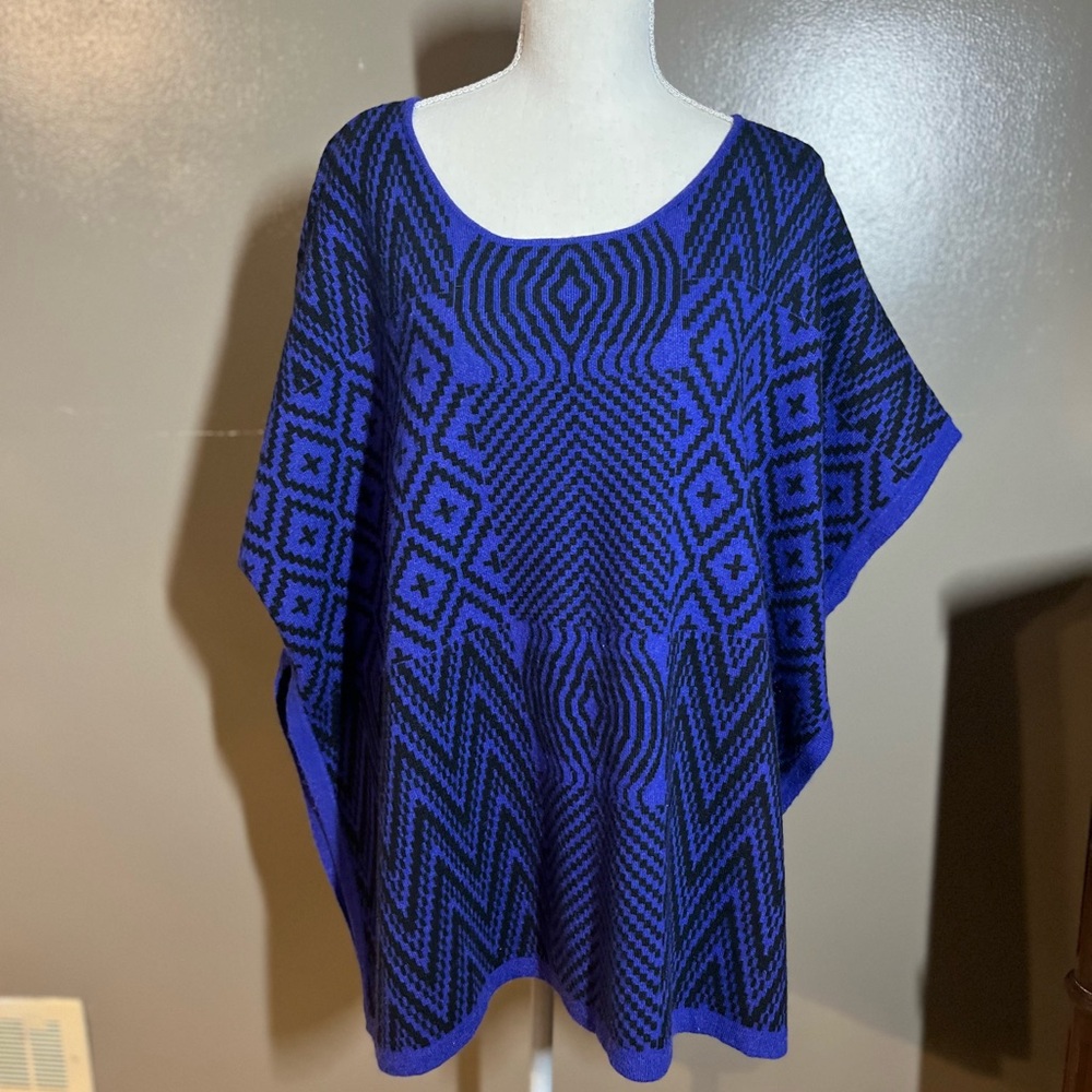 Blue and Black Geometric Poncho